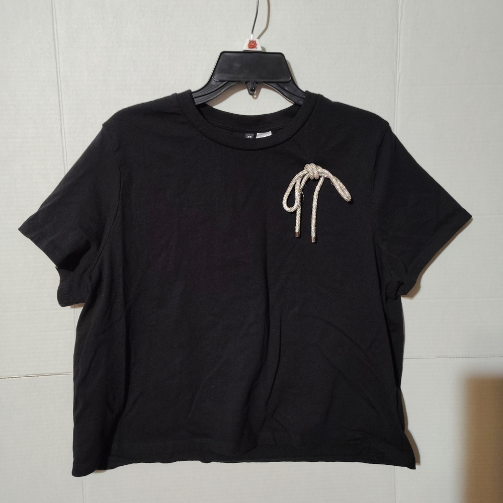 H&M Black Top with Cream Tie Detail